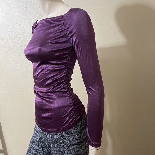 Women’s Violet Nylon Casual Party Stretch Slim Pleated Lightweight Size L Blouse - Picture 10 of 19