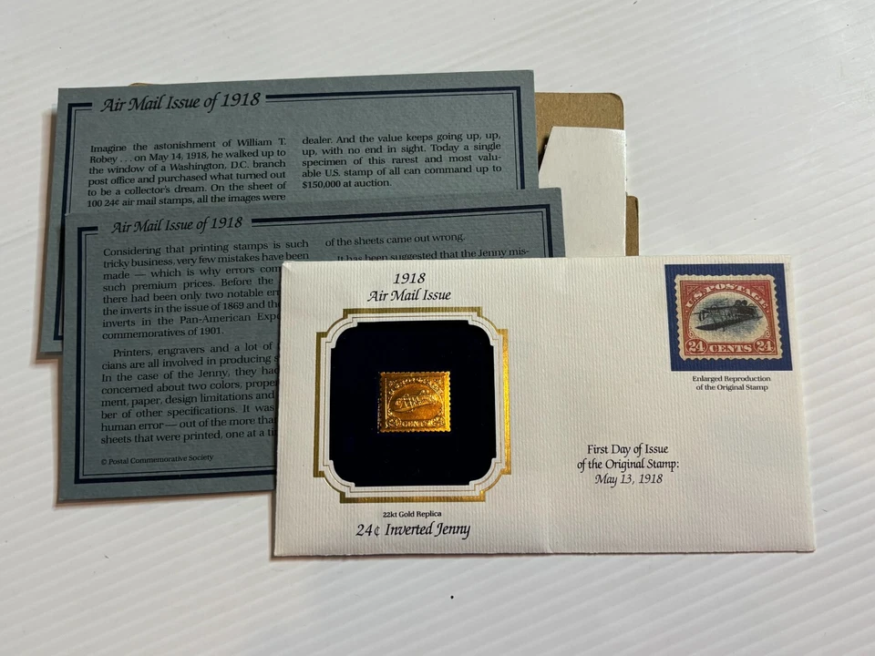 1918 Air Mail Issue 24c Inverted Jenny First Day Of Issue 22k Gold Stamp Replica - Image 2 of 4