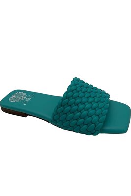 Vince Camuto Leather Quilted Slide Sandals Arissa Blue Atoll  display picture 1