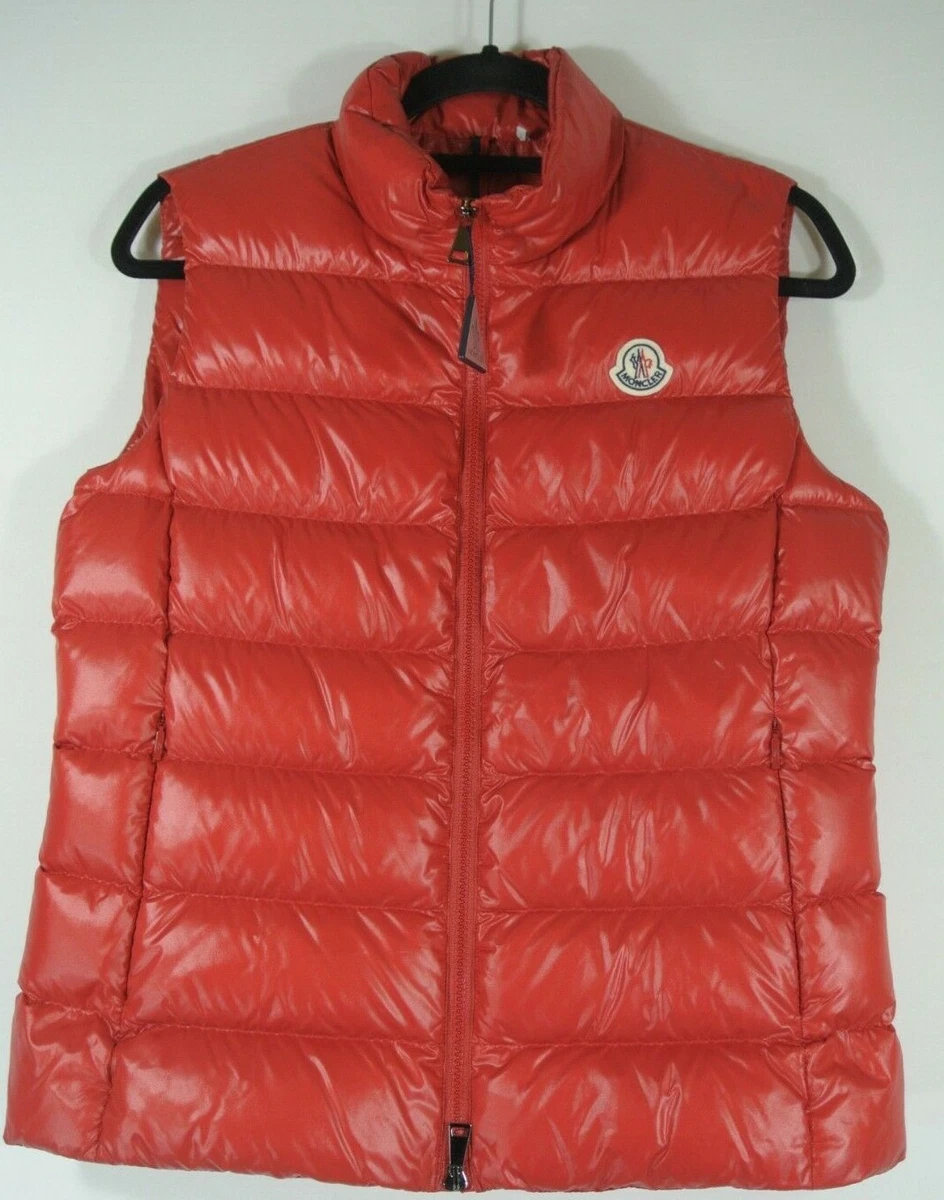 NEW Moncler Ghany Short Shiny Nylon Down Vest in Red - Size 3 (US 6-8)  #C2286