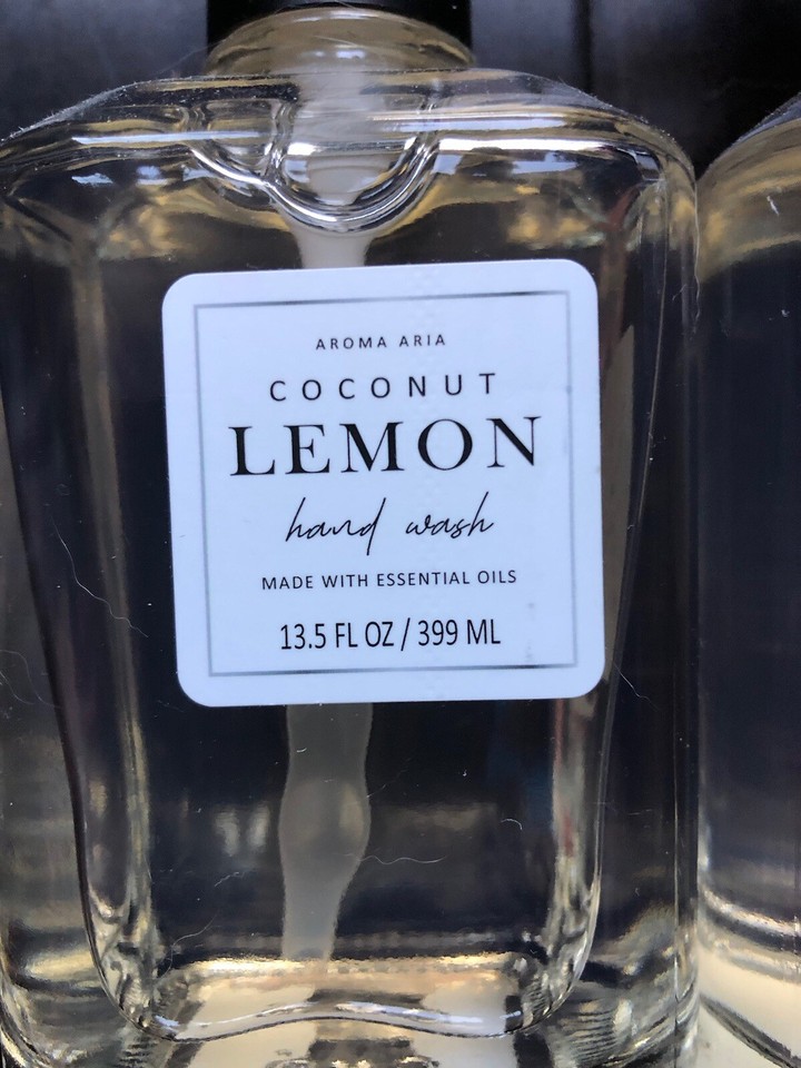 (2x Pack) Aroma Aria Coconut Lemon Liquid Hand Soap Wash 13.5 oz Glass