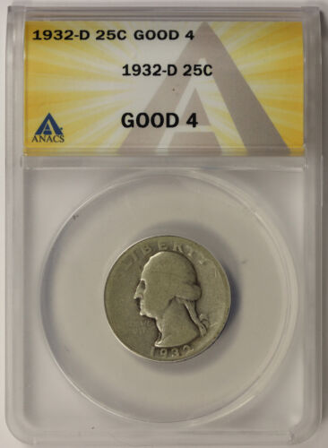 1932-D Washington Quarter Silver 25C Good 4 ANACS - Picture 1 of 4