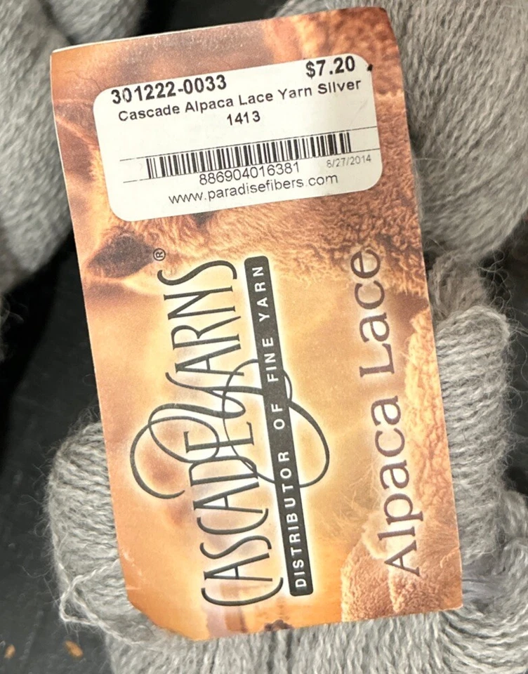 2 Cascade Yarns Alpaca Lace Silver #1413 100% Baby Alpaca Yarn 437 yds Peru NEW - Image 2 of 3