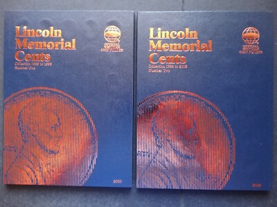 Set of 2 Whitman Lincoln Memorial Cent Penny Coin Folders # 1-2 1959-2008 Book