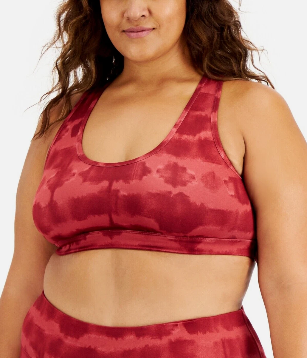 IDEOLOGY Women's Plus Size Performance Sports Bra -Reversible TieDye Dark  Red 3X