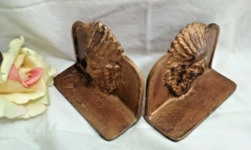 Vintage INDIAN Chief HEADDRESS METAL BOOKENDS over-all wear - Picture 3 of 6