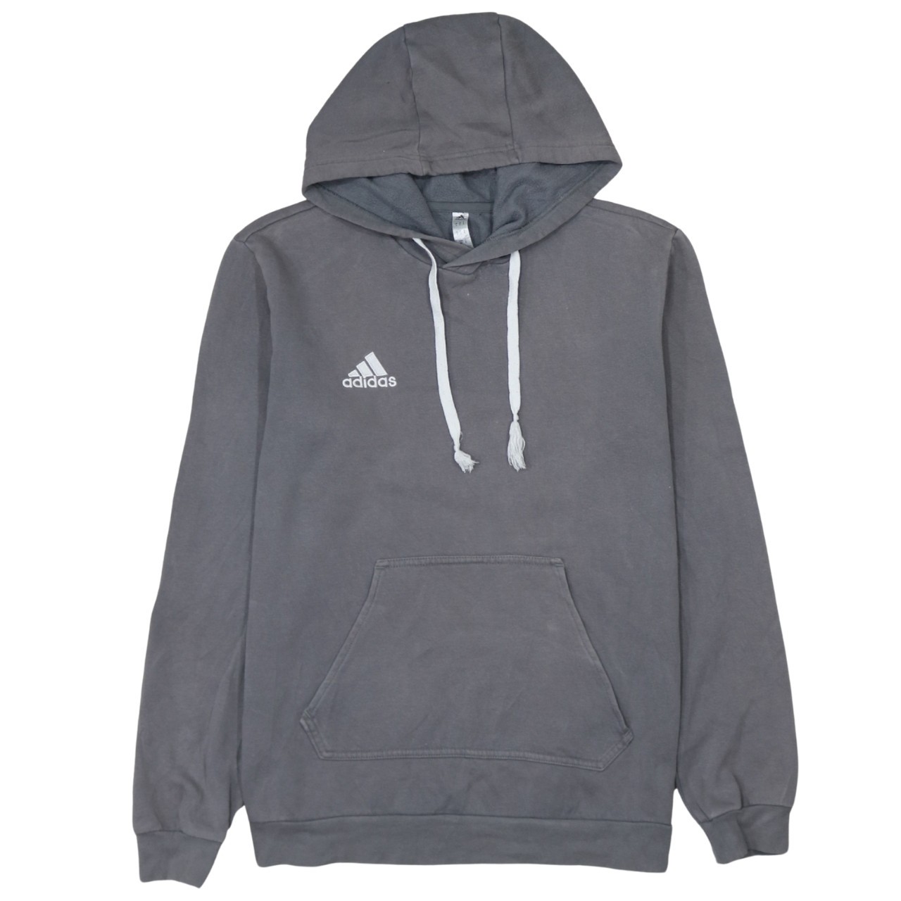 Adidas Mens Hoodie Grey Fleece Embroidered Logo Drawstring Kangaroo Pocket S