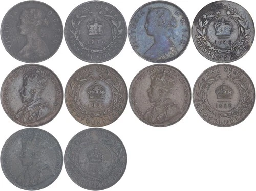 Canada: 5x Different 1 Cent 1876-1936 (Newfoundland)