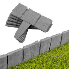 KCT 10 PACK GREY STONE SLAB EFFECT GARDEN BORDER EDGING PLASTIC PATH LAWN GRASS
