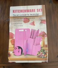 15-Piece Pink Knife Set w/ Knife Block, Cutti...