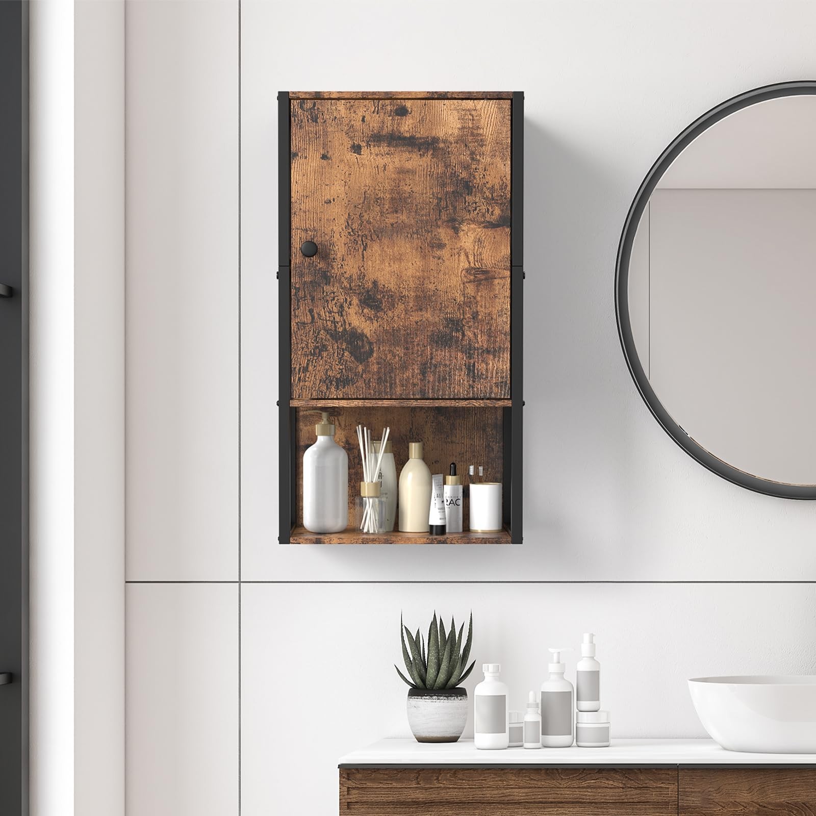 Bathroom Cabinet Wall Mount, Farmhouse Medicine Cabinets, Brown Wall Mounted ...