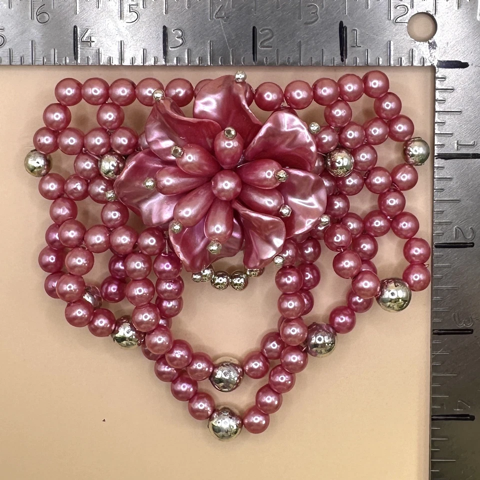 Clip de pelo de colección años 80 con cuentas imitación perla lazo ROSA CALIENTE Y DORADO lazo pasador boda Foto 2 de 4