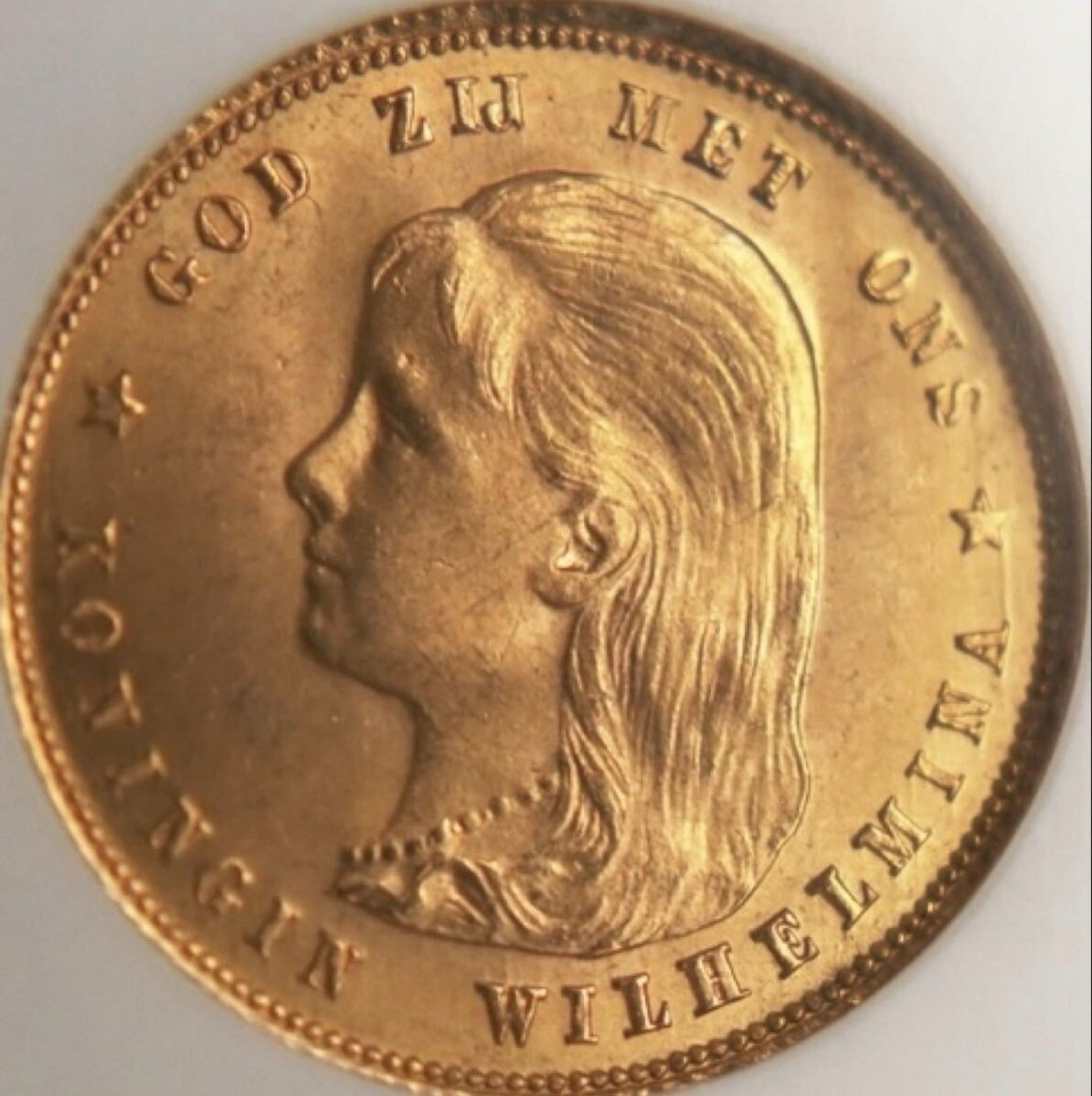 1897 Netherlands Gold 10 Gulden NGC MS65 Wilhelmina Historic Coin