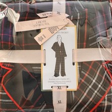 XL Victoria  s Secret Flannel Long Pajama Set Black-Red-Gold Plaid 11253403