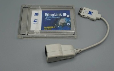Vintage 3Com EtherLink III LAN/33.6 Modem PCMCIA Card - Untested-bk99