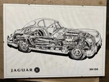 Jagsr XK150, Line Tech Drawing Cutaway Art Classic Car Picture Framed 42 X 30cms