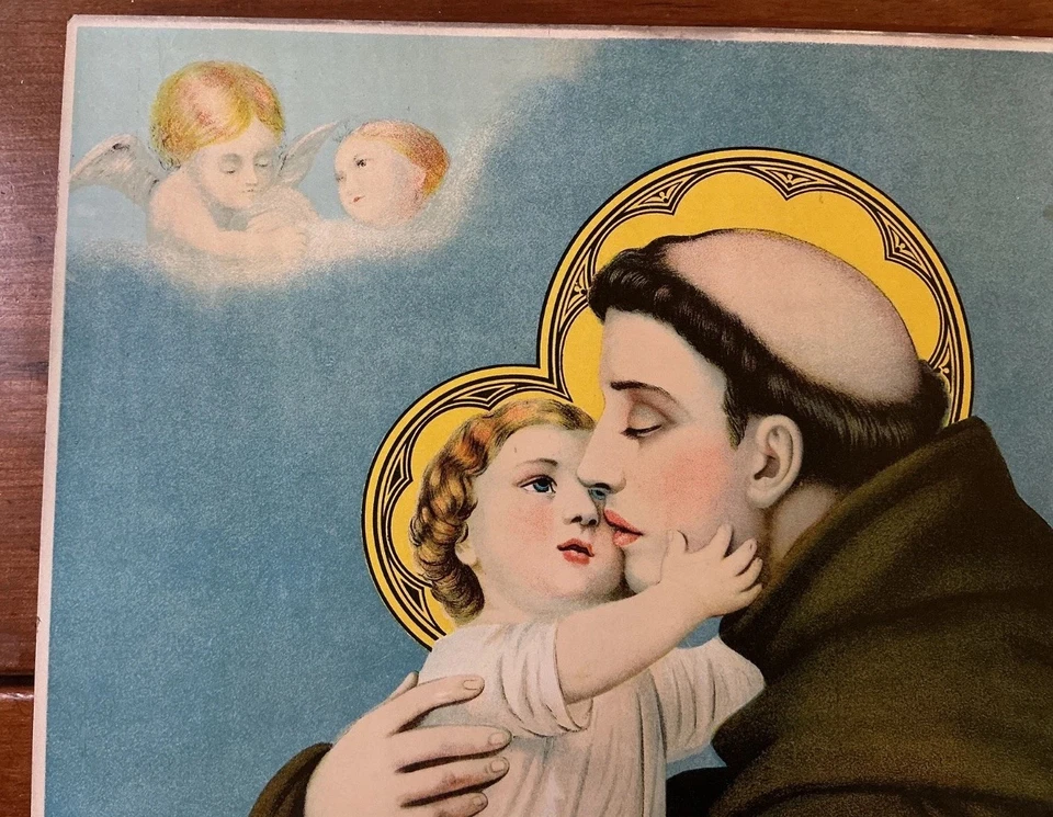 ATQ1900’s, impresión cromolitográfica, Italia, St. Antonio de Padua/Niño Cristo, #2359 Foto 2 de 4