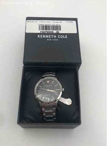 Kenneth Cole Mens Silver Diamond Stainless Steel Black Dial Analog Wrist Watch