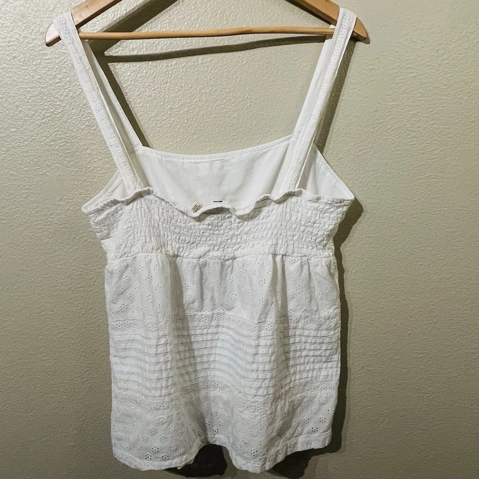 ROXY Vintage Y2K White Babydoll Eyelet Top Smocked Lined Surfer Beach Size L - Image 2 of 4