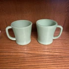 Vintage Fire King Jadeite Coffee Mugs Set of 2 Green D Handle Oven Ware USA
