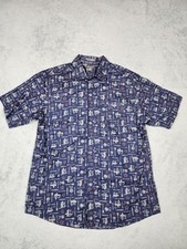Eddie Bauer Shirt Mens Tall XL Blue Classic Fit Short Sleeve BBQ Grill Button Up