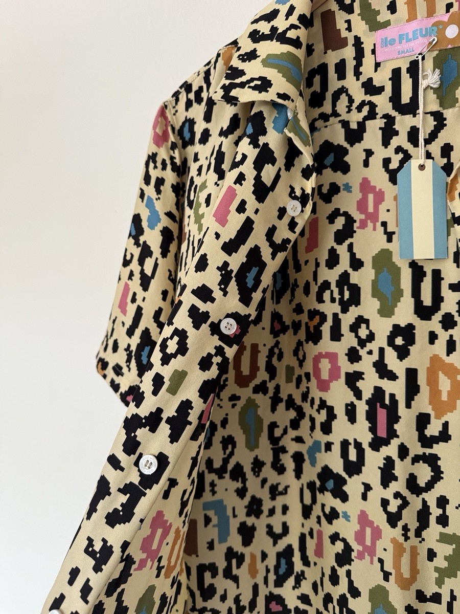 Golf le Fleur Digi Leopard Silk Button Up Shirt - Size S