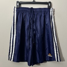 Vintage Adidas Shiny Nylon Soccer Shorts 7 Mens Medium Drawstring Navy Blue