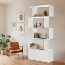 Image of 5/6-Tier Modern Bookshelf, Geometric Bookcase S Shaped Book Shelves for Gwslcwtx