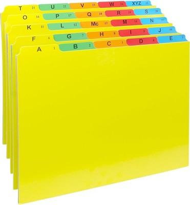 A-Z Alphabetical Hanging File Folder Guide Dividers, Heavyweight 5 Color Coded