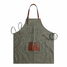 Bib Apron with Leather Straps Rugged Canvas Apron with Pockets Heavy-Duty