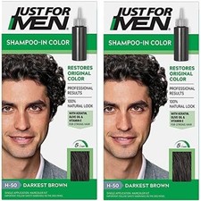 2 Pack JUST FOR MEN Gray Coverage Hair Color H-50 Darkest Brown Shampoo-in Color