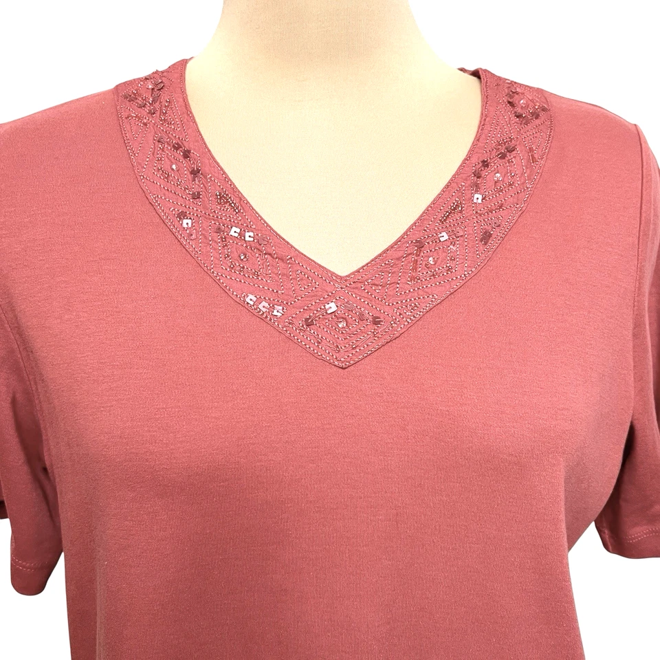 Conjunto de suéter cárdigan TanJay para mujer mediano grande tejido con cuentas rosa coral de colección Foto 3 de 4