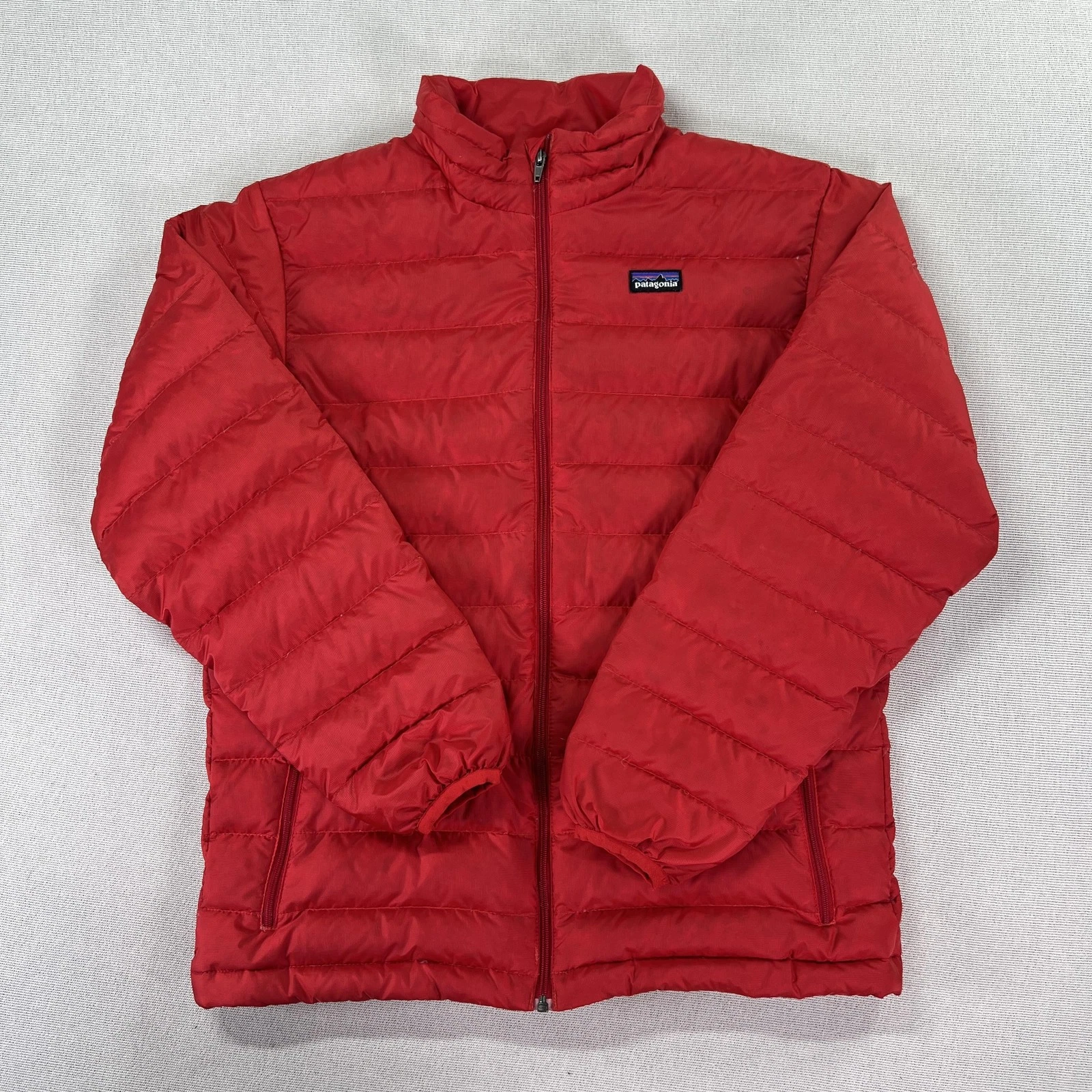 Patagonia Down Puffer Jacket Boys L 12 Red Full Zip Winter Outdoor Hiking