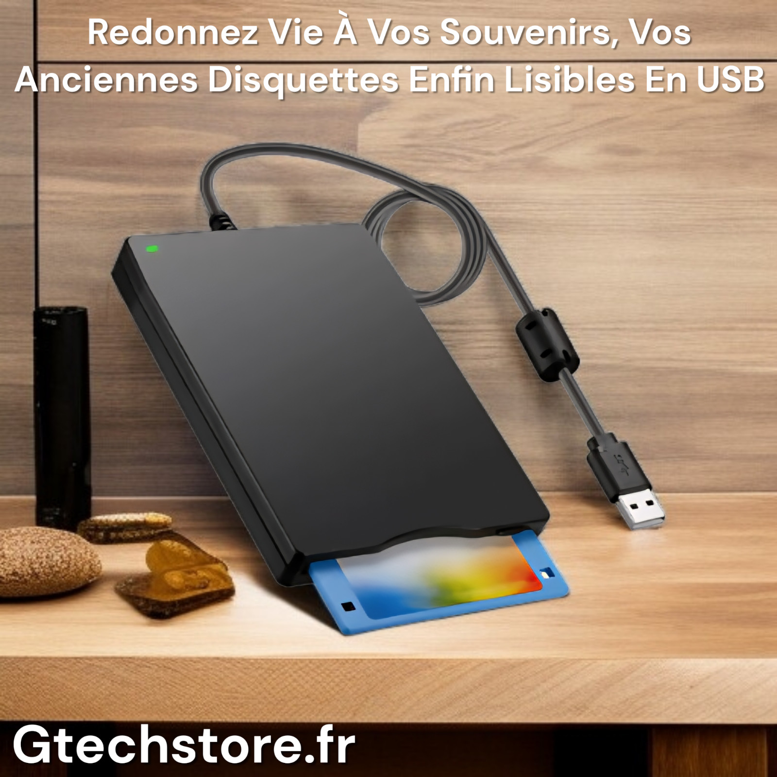 Lecteur disquette externe USB 3.5 pouces sans pilote pour PC Windows et Mac noir