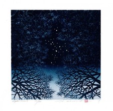 Hajime Namiki Signed Woodblock Print 2019 First the tree lined street is ght S