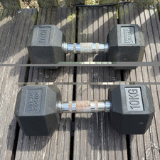 Muscle Squad 10kg Hex Dumbbells Pair (2) Black Rubber Steel Fixed Weight