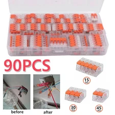 90Pcs For Wago 221 Lever Nuts Compact Splicing Wire Connectors - 2/3/5 Terminal