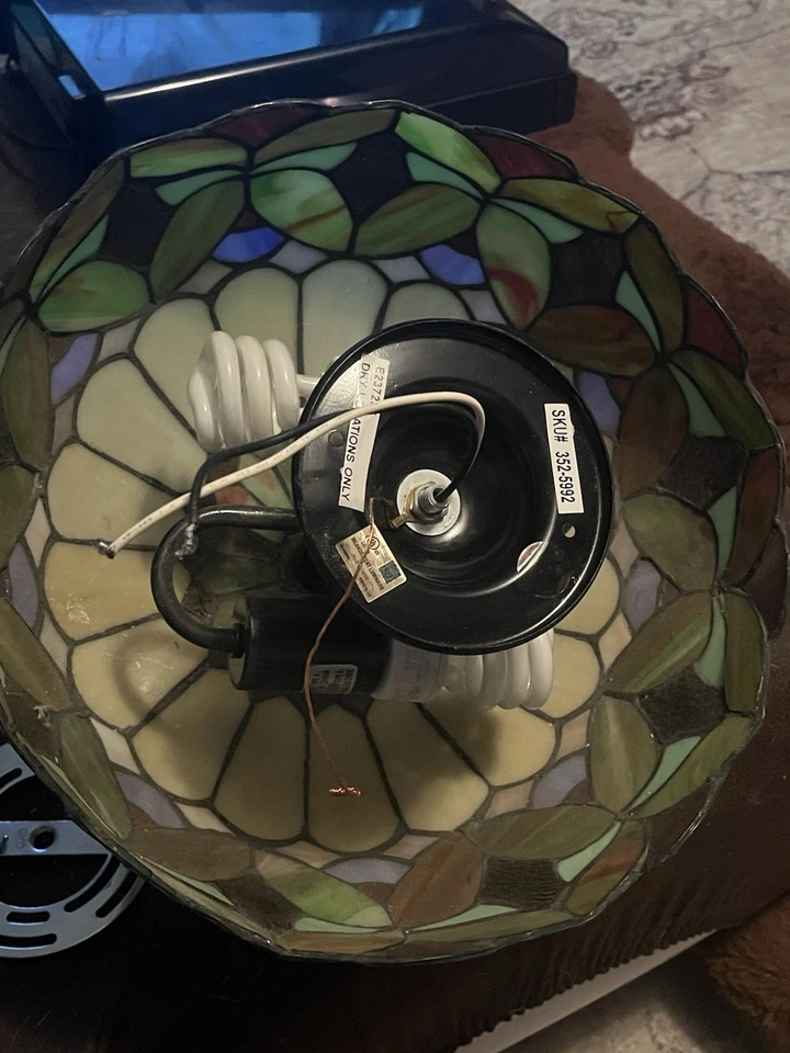 Vintage Tiffany Style Large Hanging Stained Glass Muti - Color Light - 14" Nice! - Image 3 of 4