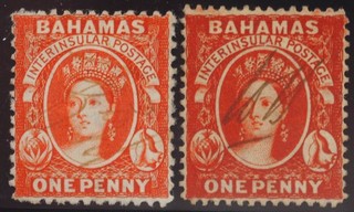 Bahamas 1 P. scharlachrot gez. 12 1/2 und 14 Federzugentwertung Pracht