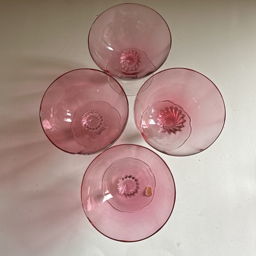 George Borgfeldt Lisa Cranberry Optic Champagne Sherbet Glass Bowl Set 4 - Picture 10 of 24