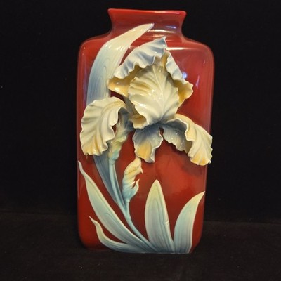 Franz 3D Iris Vase 12  Ox Blood Red FZ00559 Porcelain Art Nouveau Style