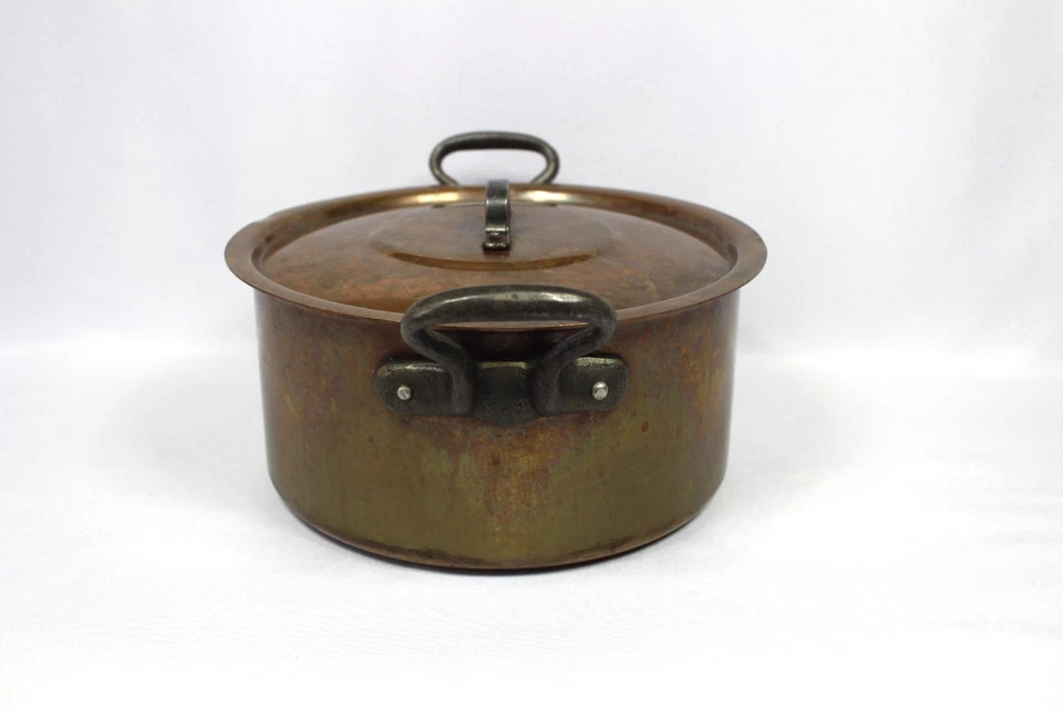 ВИНТАЖНЫЙ BAUMALU СДЕЛАНО ВО ФРАНЦИИ 4,5 кварты (4-1/2" высокий) медный горшок с крышкой - Изображение 4 из 4