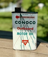 Vintage Conoco Outboard Motor Oil Can Flat Quart Empty