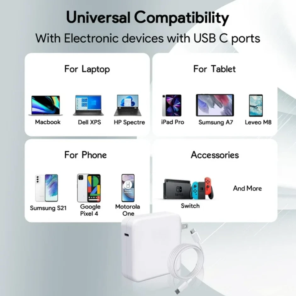 Adaptador de corriente USB-C de 96 W para MacBook Pro/Air, cargador rápido con cable de 6,6 pies - Nuevo Foto 2 de 4