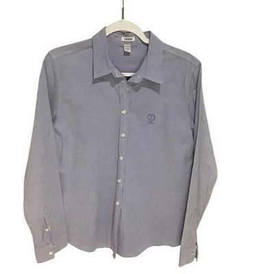 IZOD girls Button Down Shirt Long Sleeve Blue Logo Blouse Top