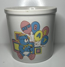 Vintage CMC 1988 Ceramic New Baby Canister Pink Blue Teddy Bear Balloons Block