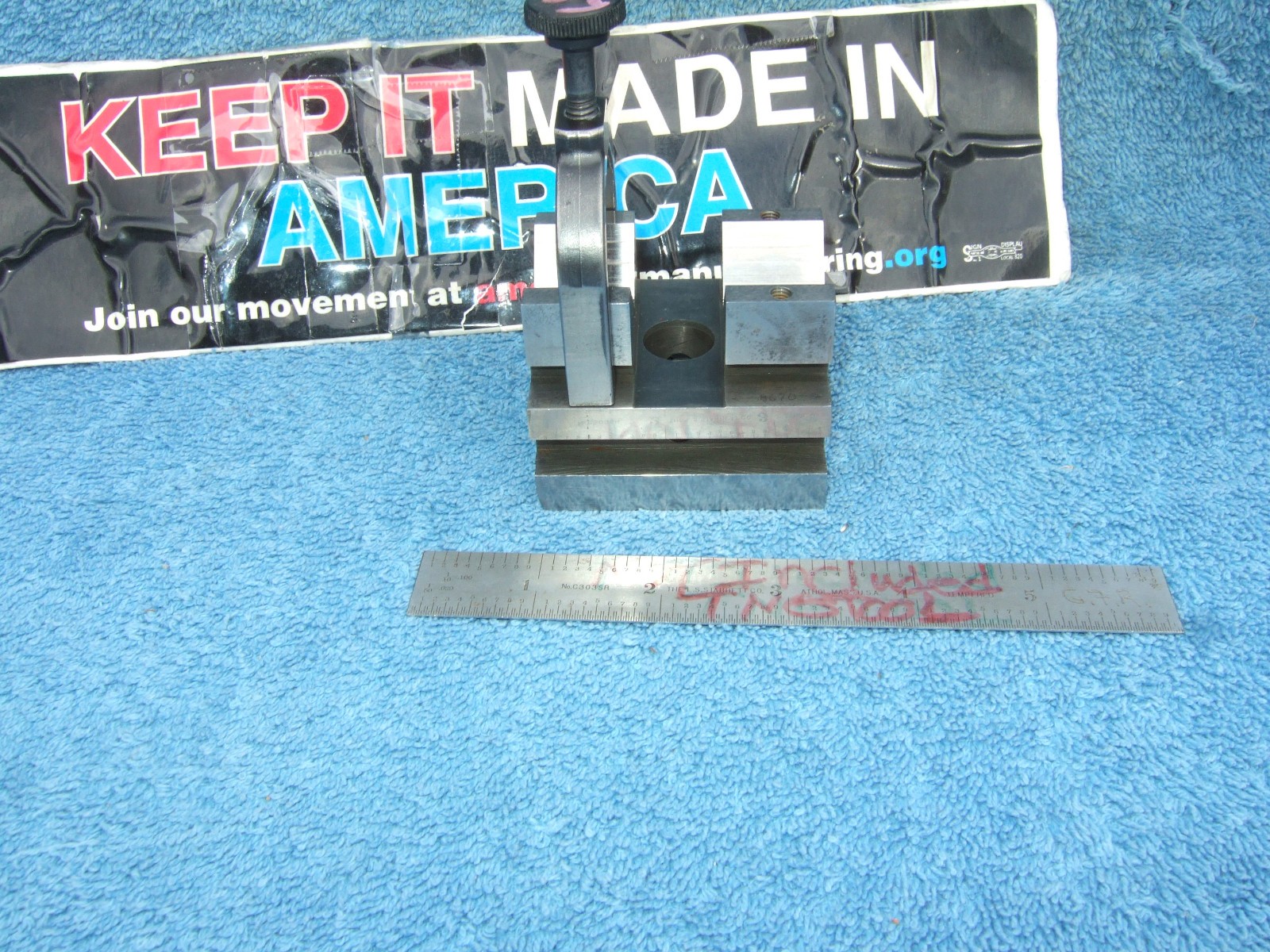 V BLOCK W/HARIG #1CLAMP USED TOOLMAKER MACHINIST MADE CLEAN VINTAGE OLD TOOLING