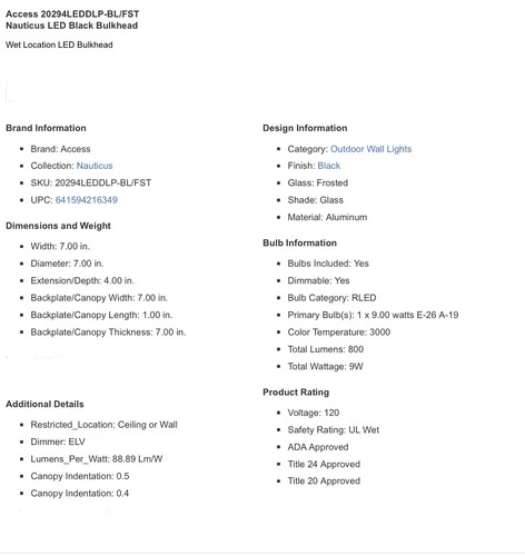 Access Lighting 20294LEDDLP-BL/FST Nauticus LED Black Bulkhead round - Picture 6 of 6