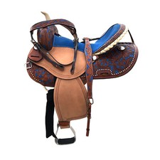 Kids Youth Western Horse Barrel Saddle Leather Tack Set Headstall Breast Collar