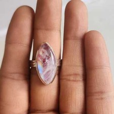 PINK RAINBOW MOONSTONE NATURAL GEMSTONE 925 SOLID STERLING SILVER JEWELRY RING